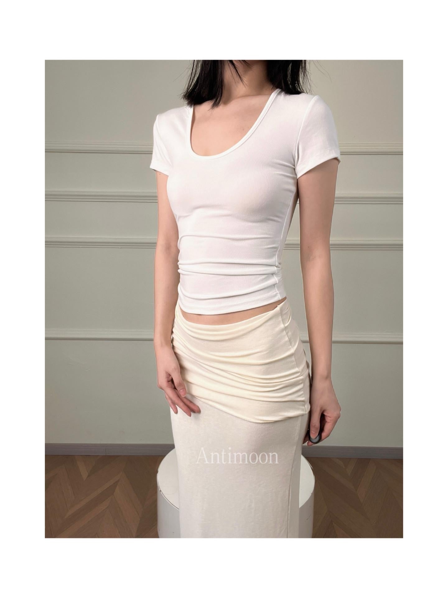 ANTIMOON Slim Fit U Neck Short Sleeve Women's Viscose Blend Basic T-shirts