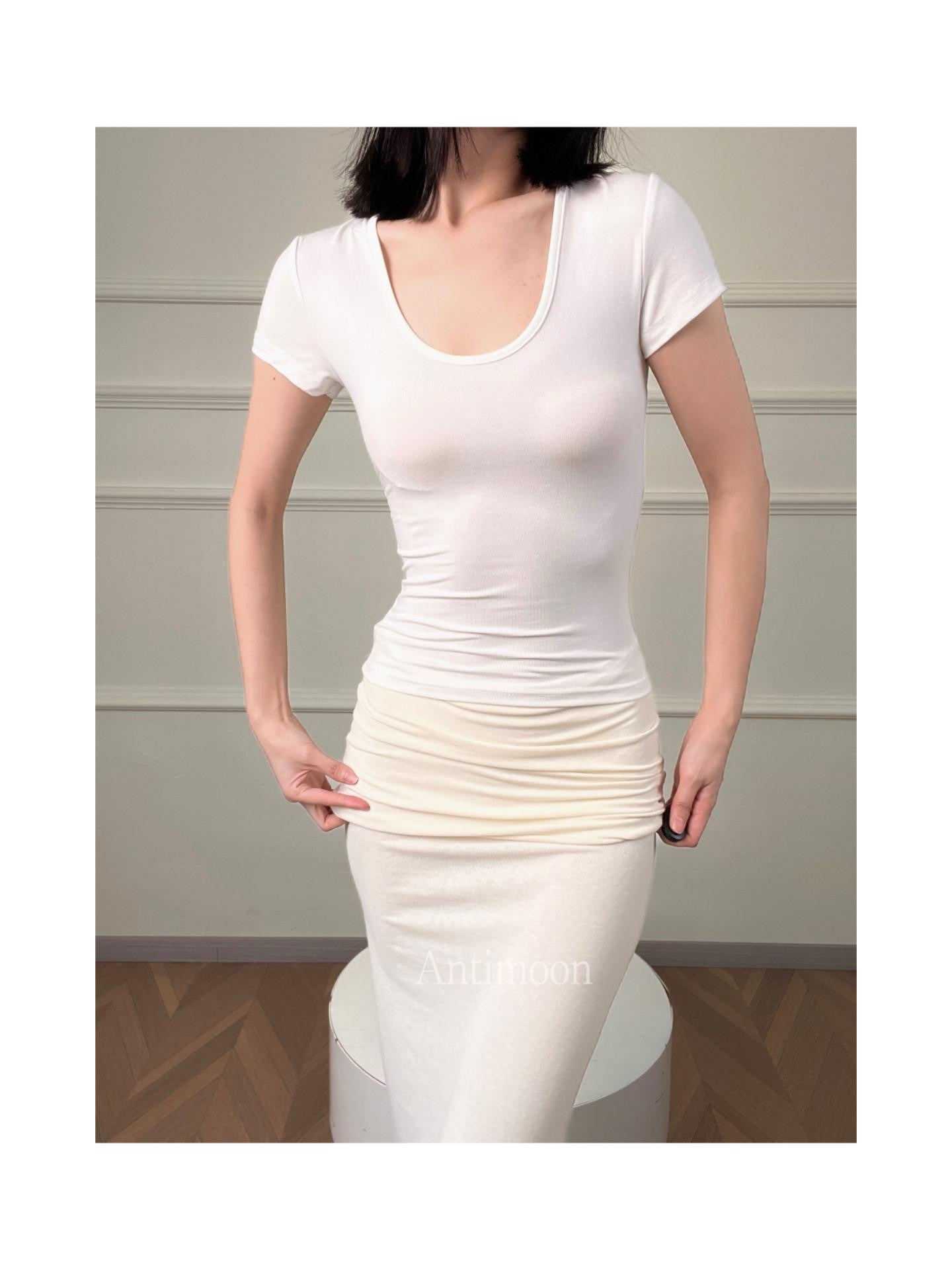 ANTIMOON Slim Fit U Neck Short Sleeve Women's Viscose Blend Basic T-shirts