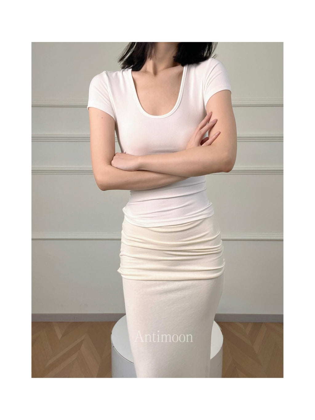ANTIMOON Slim Fit U Neck Short Sleeve Women's Viscose Blend Basic T-shirts