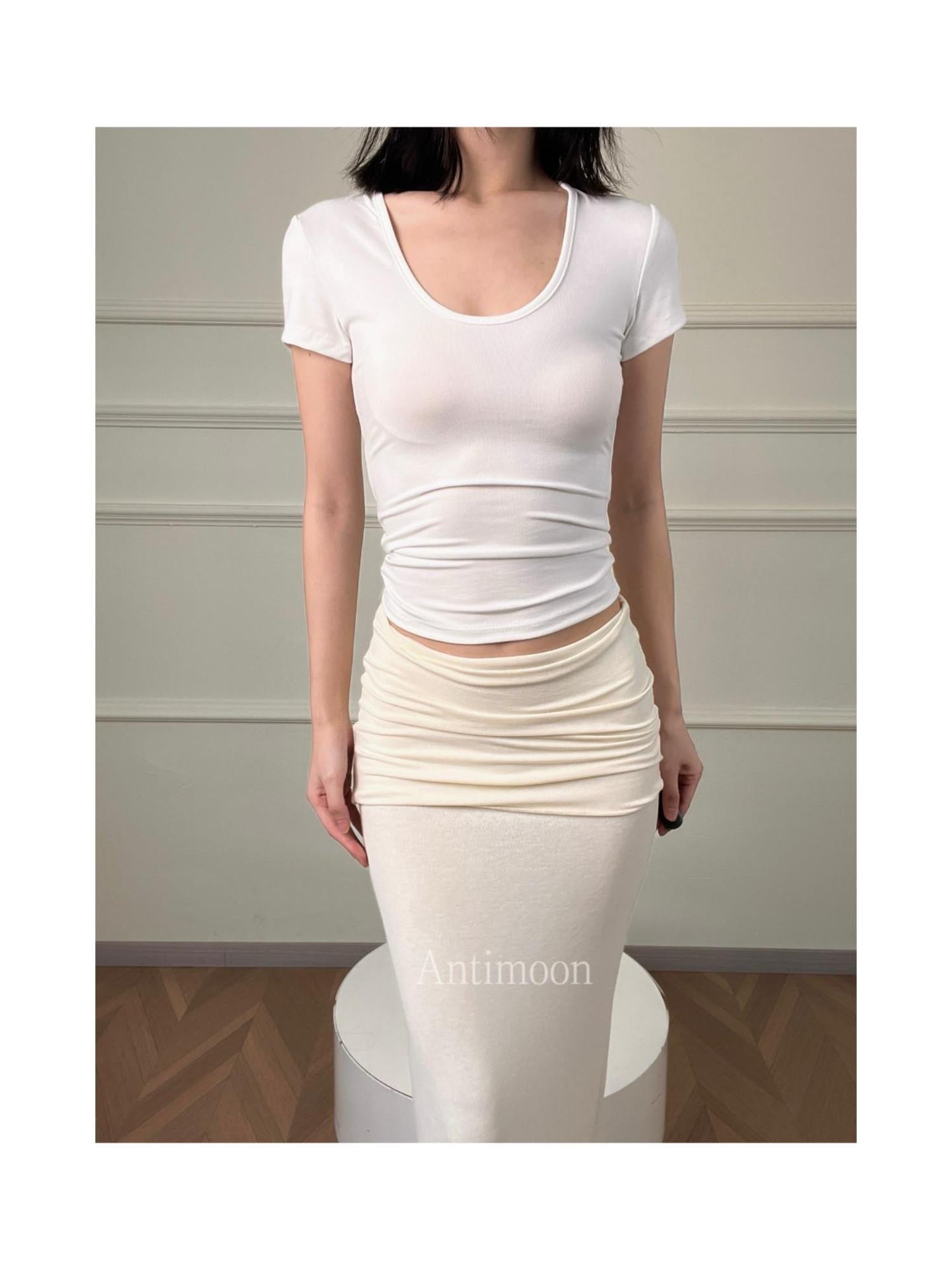 ANTIMOON Slim Fit U Neck Short Sleeve Women's Viscose Blend Basic T-shirts