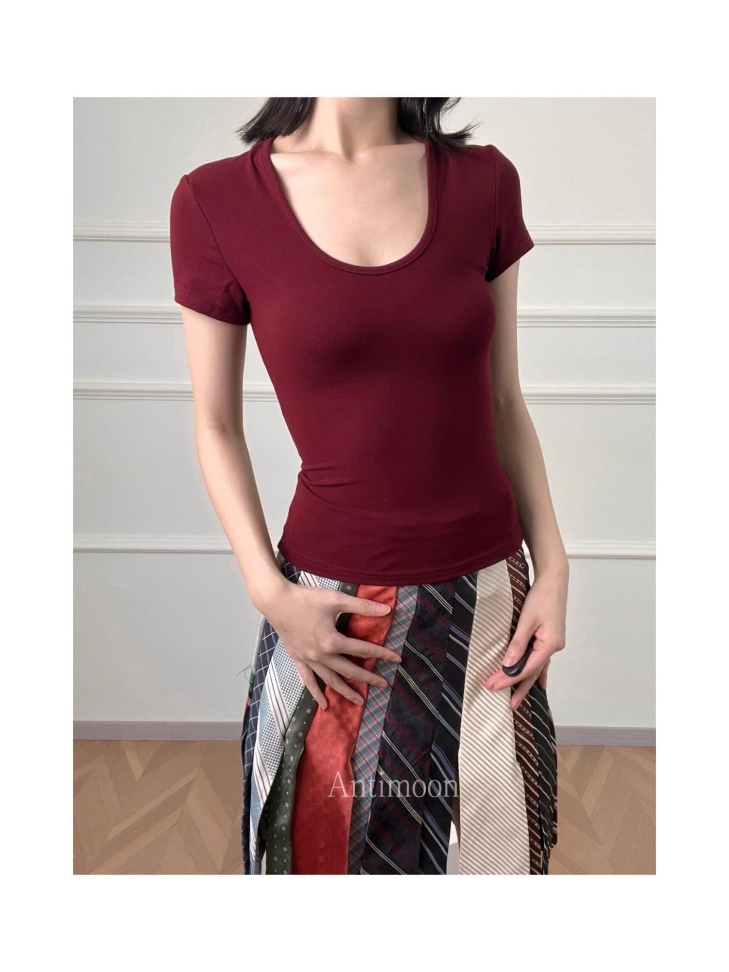 ANTIMOON Slim Fit U Neck Short Sleeve Women's Viscose Blend Basic T-shirts