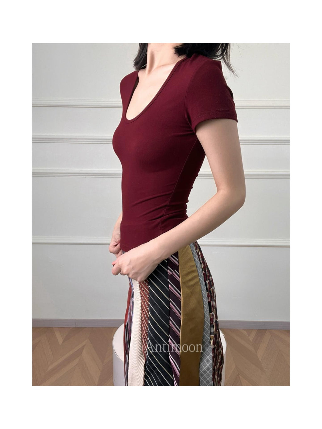 ANTIMOON Slim Fit U Neck Short Sleeve Women's Viscose Blend Basic T-shirts