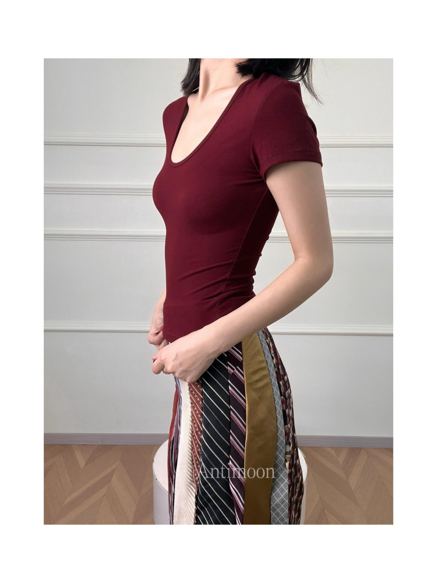 ANTIMOON Slim Fit U Neck Short Sleeve Women's Viscose Blend Basic T-shirts