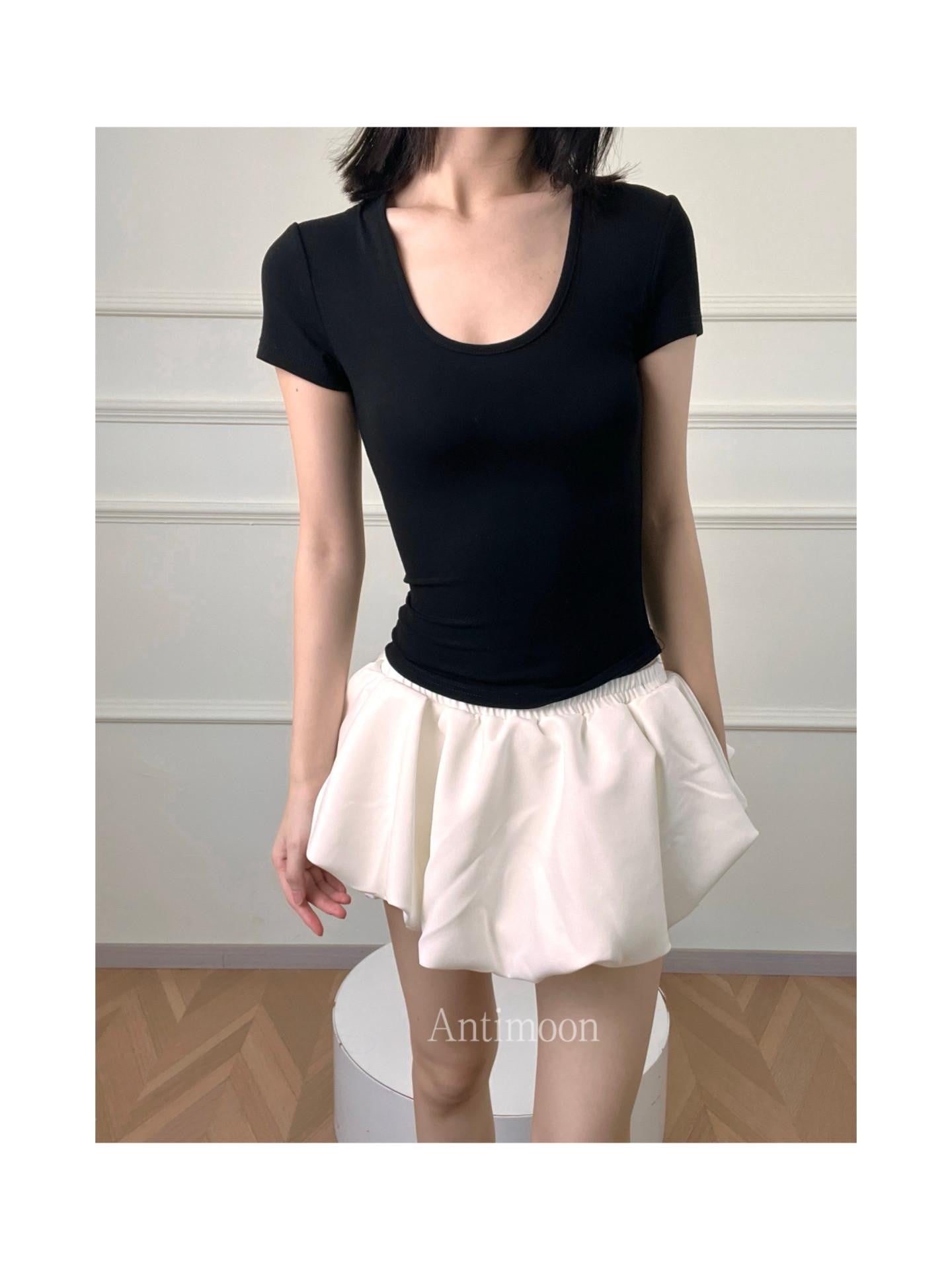 ANTIMOON Slim Fit U Neck Short Sleeve Women's Viscose Blend Basic T-shirts