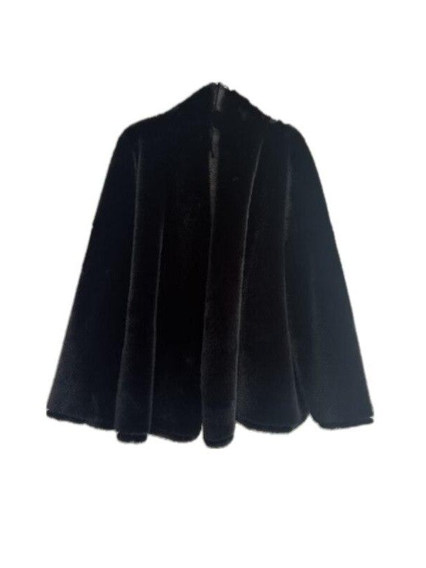 ANTIMOON Slimming Collarless Pocketed Mid Length Loose Women's Mink Plush Faux Fur Coats