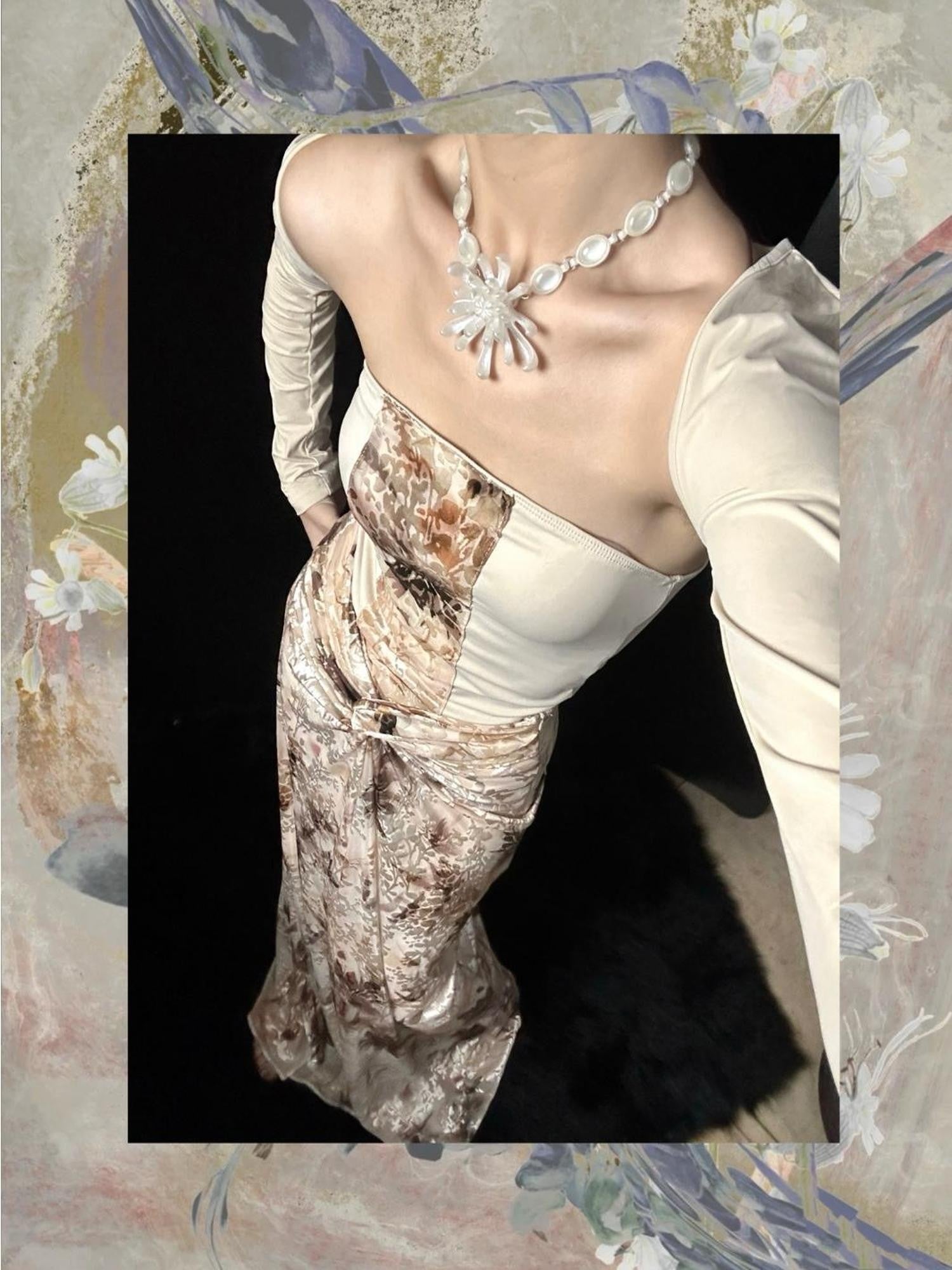 ANTIMOON Smoky Tie Dye Floral New Chinese Style Women's Velvet Silk Matching Skirt Sets