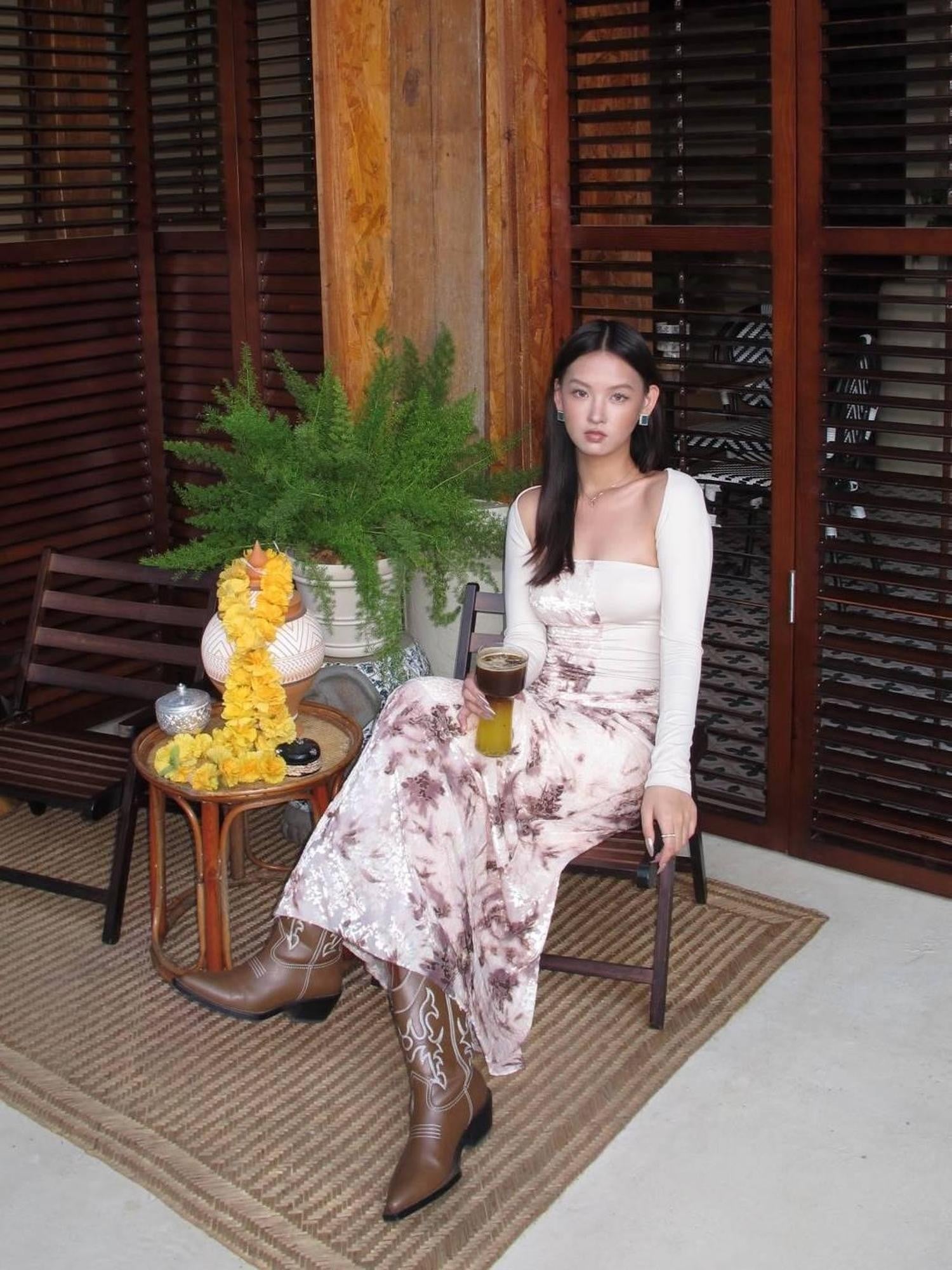 ANTIMOON Smoky Tie Dye Floral New Chinese Style Women's Velvet Silk Matching Skirt Sets