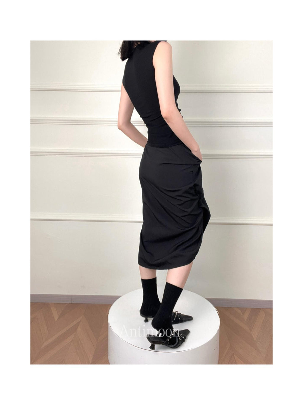 ANTIMOON Square Neck Shirred Slim Wide Strap Women's Cotton Blend Tank Tops