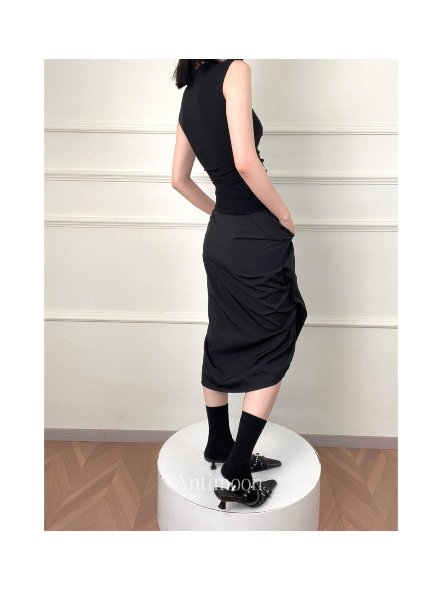 ANTIMOON Square Neck Shirred Slim Wide Strap Women's Cotton Blend Tank Tops