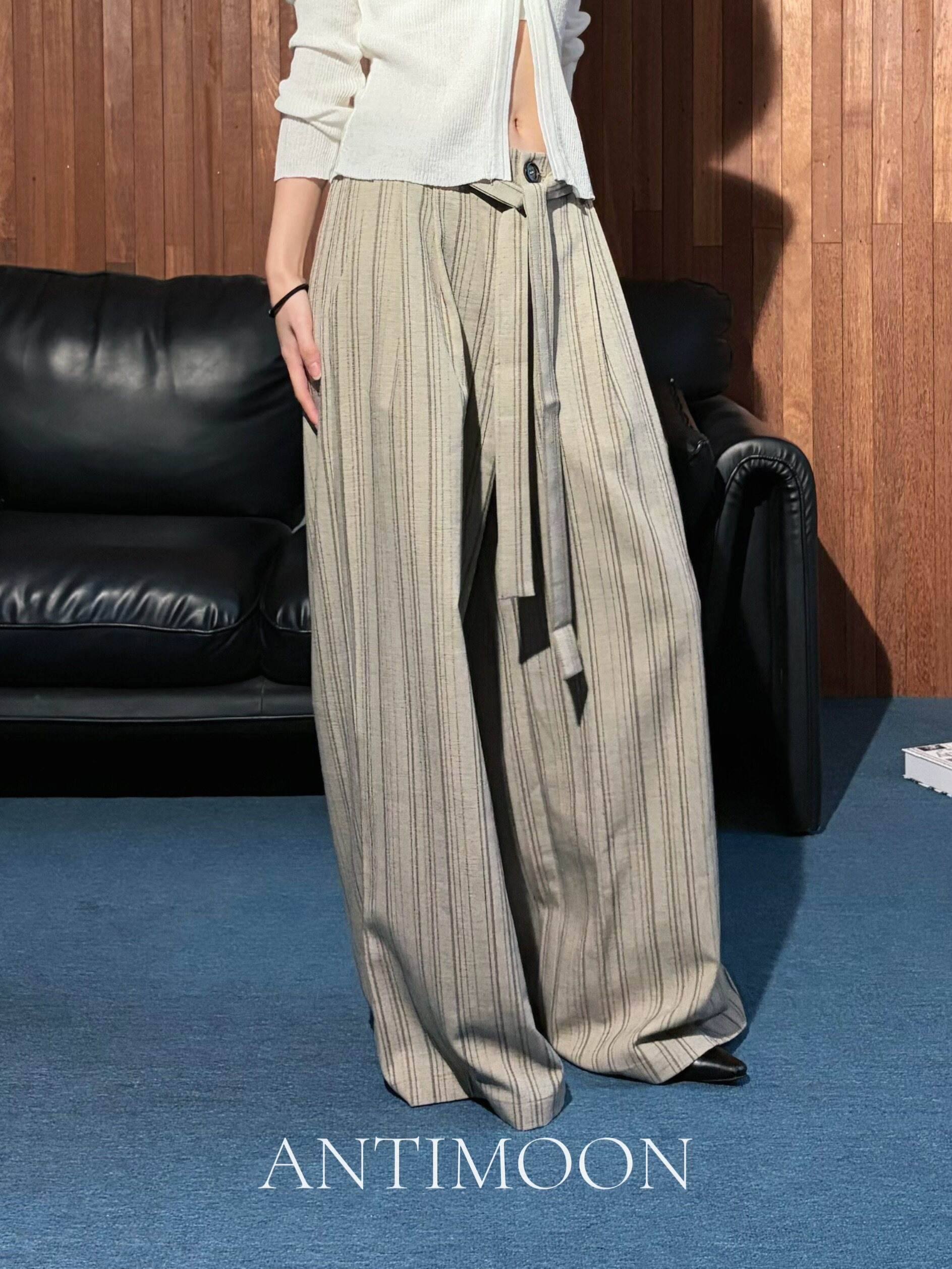 ANTIMOON_Striped_Lace_Up_High_Waist_Anti_Wrinkle_Women's_Hemp_Drapey_Wide-leg_Pants_1046614543091_MISSTT
