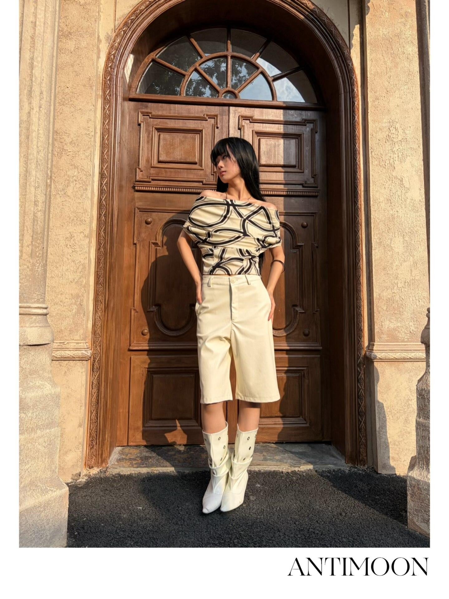 ANTIMOON Structured Waterproof Straight Women's Pu Leather Bermuda Shorts