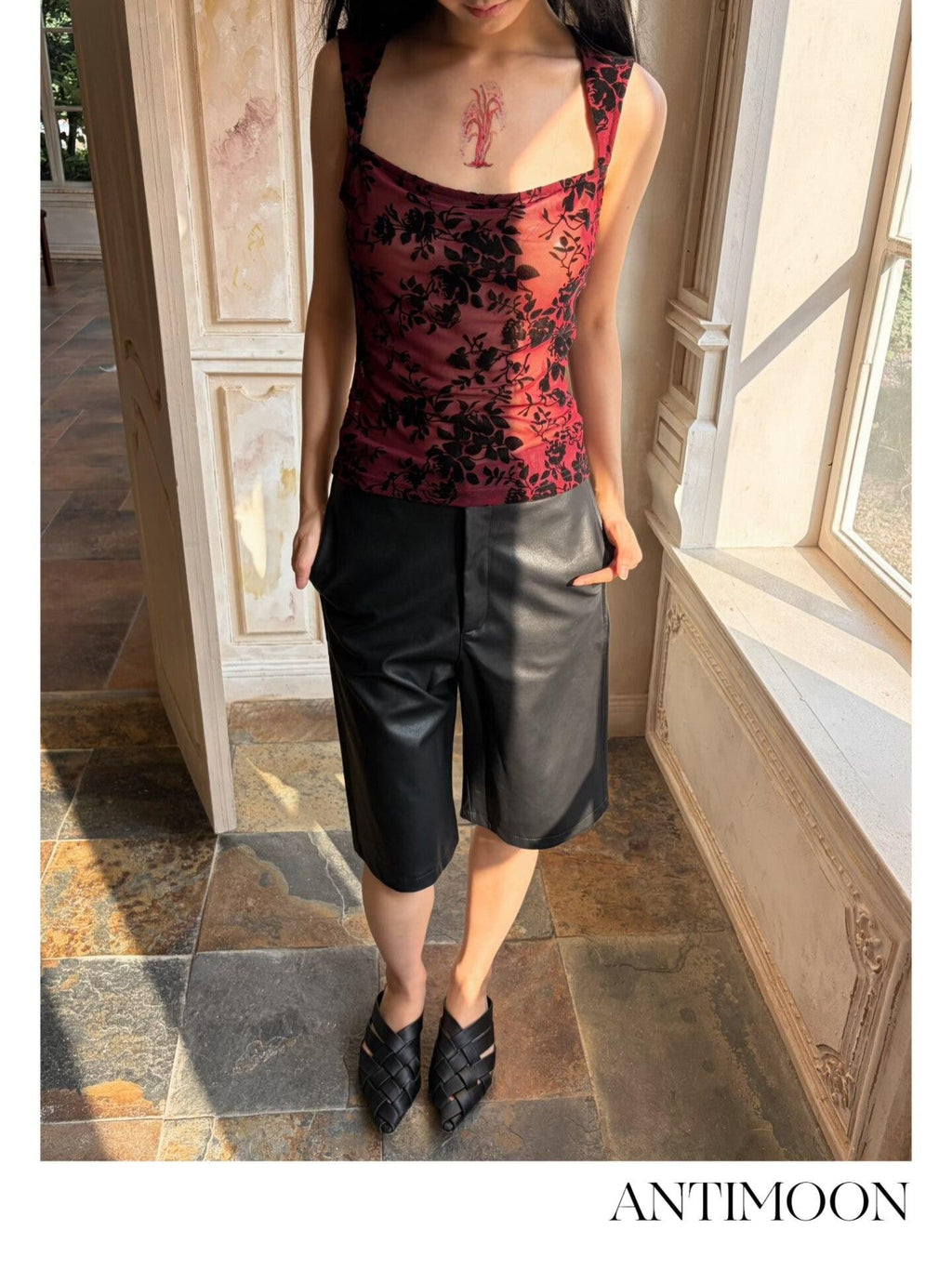 ANTIMOON Structured Waterproof Straight Women's Pu Leather Bermuda Shorts