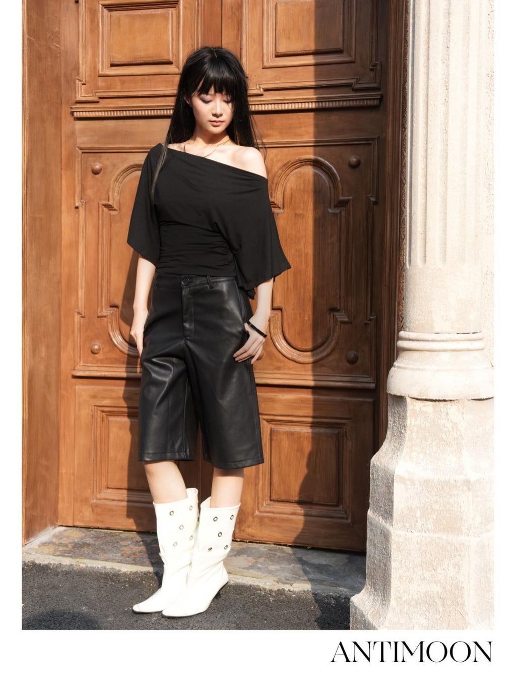 ANTIMOON Structured Waterproof Straight Women's Pu Leather Bermuda Shorts