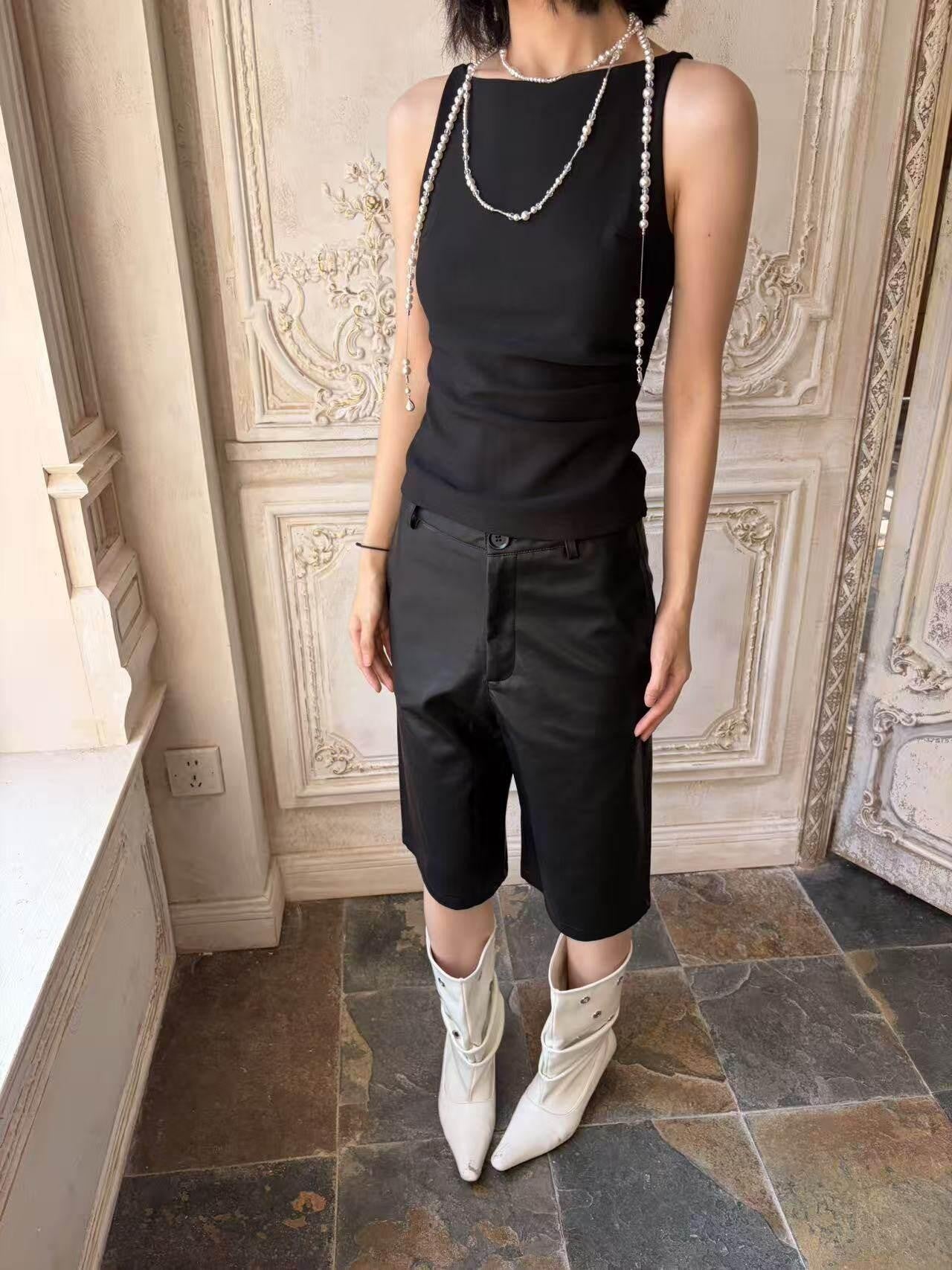 ANTIMOON Structured Waterproof Straight Women's Pu Leather Bermuda Shorts