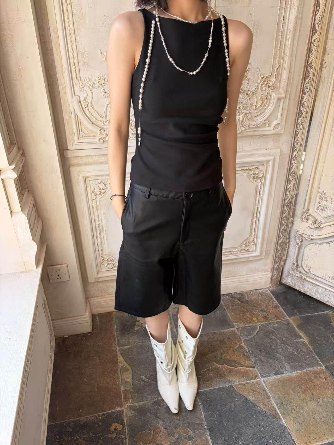 ANTIMOON Structured Waterproof Straight Women's Pu Leather Bermuda Shorts