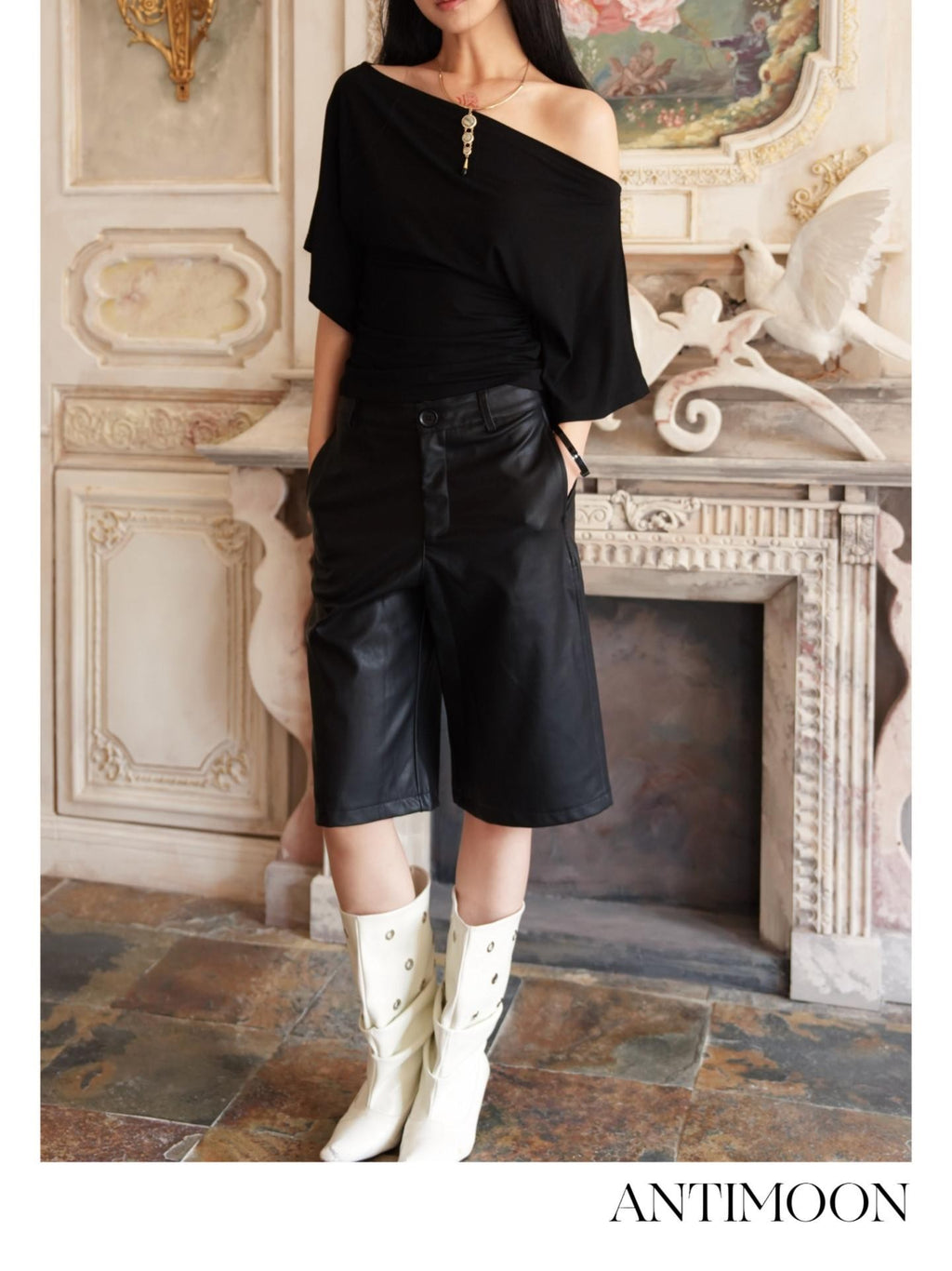 ANTIMOON Structured Waterproof Straight Women's Pu Leather Bermuda Shorts