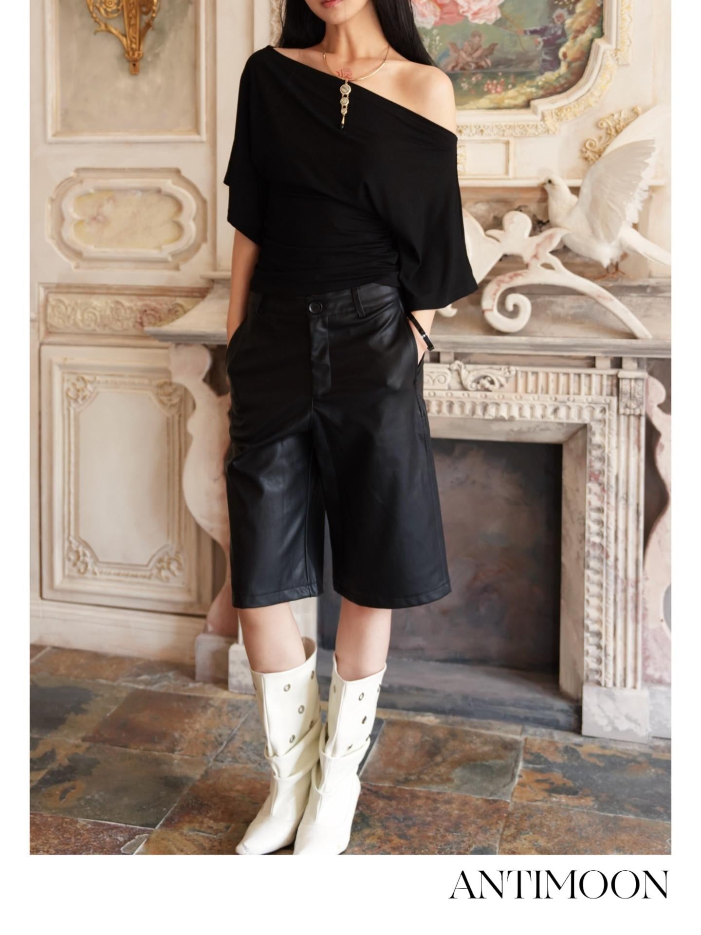 ANTIMOON Structured Waterproof Straight Women's Pu Leather Bermuda Shorts