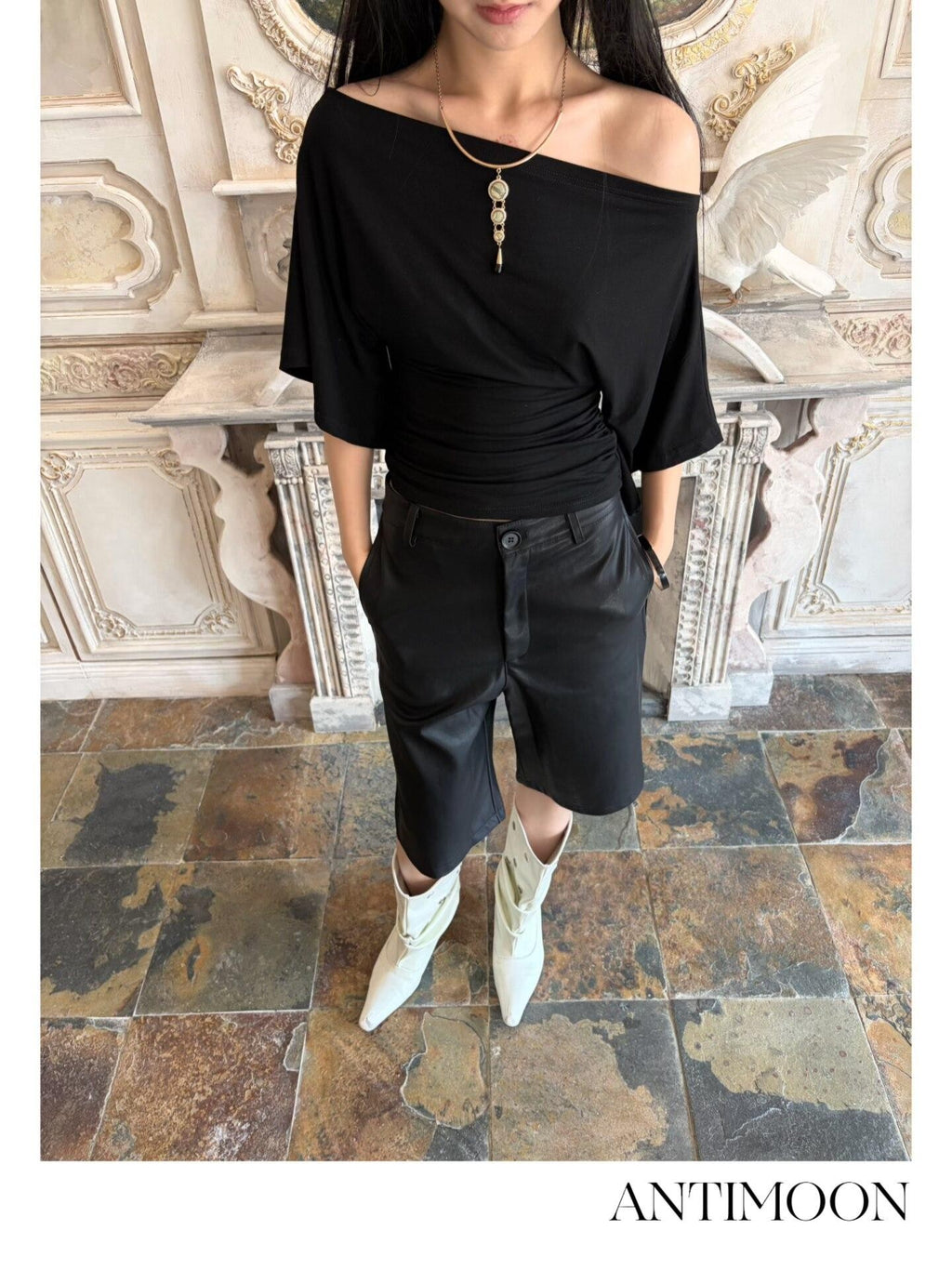 ANTIMOON Structured Waterproof Straight Women's Pu Leather Bermuda Shorts