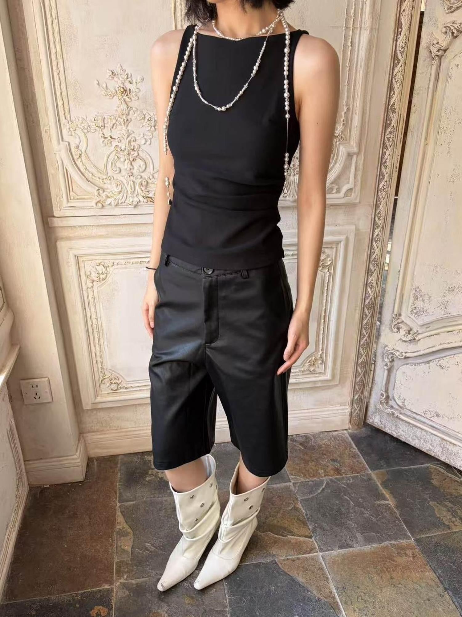 ANTIMOON Structured Waterproof Straight Women's Pu Leather Bermuda Shorts