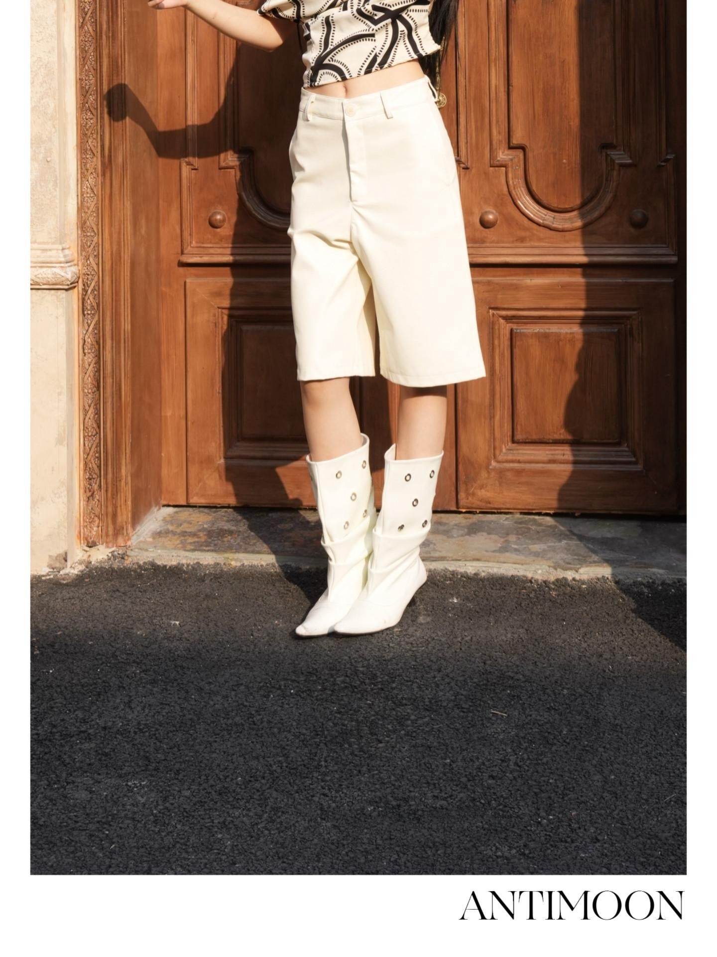 ANTIMOON Structured Waterproof Straight Women's Pu Leather Bermuda Shorts