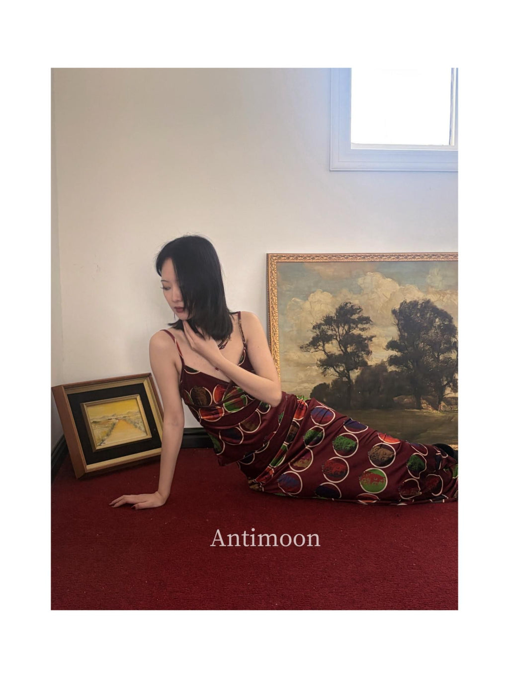 ANTIMOON Thousand Buddha Print Camisole Vintage Red Women's Velvet Matching Skirt Sets