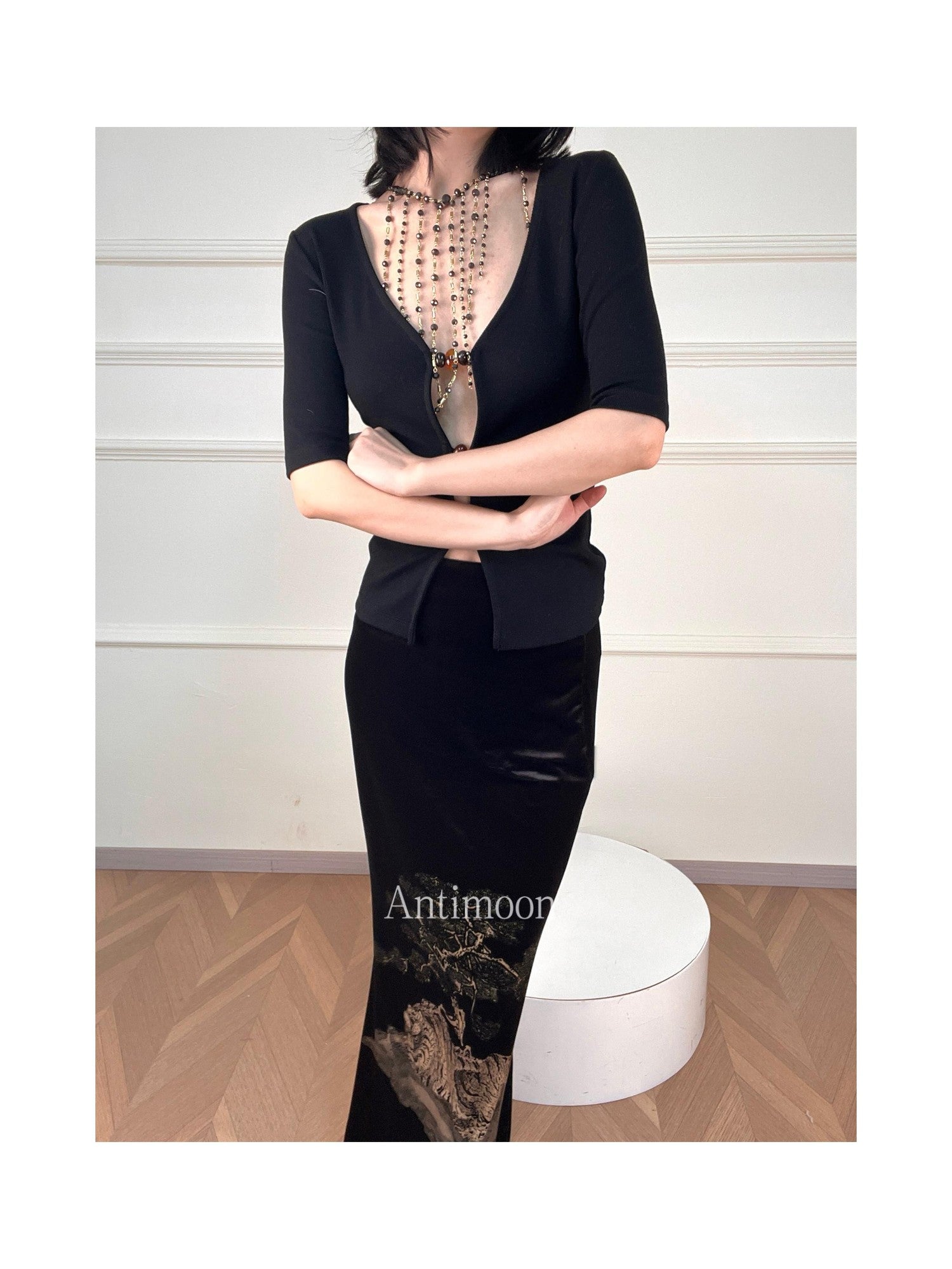 ANTIMOON Tiger Print Pleated High Waist Pencil Women's Velvet Midi Skirts