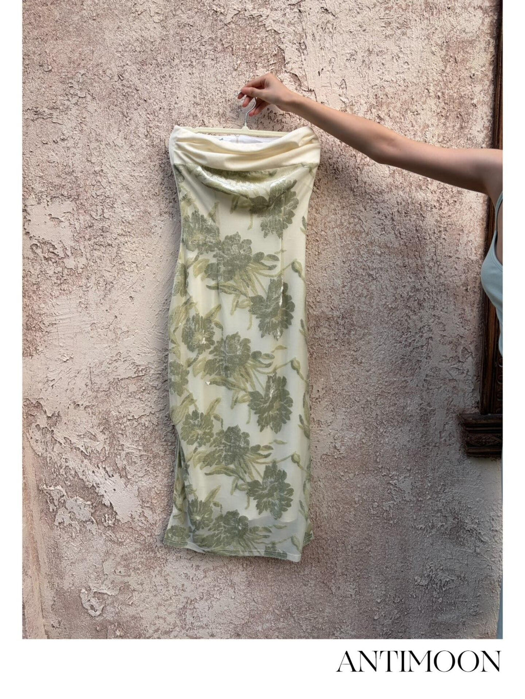 ANTIMOON Tube Top Print Vintage Slim Fit Women's Polyester Cheongsam Dresses