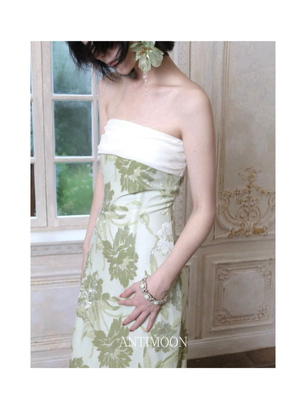 ANTIMOON Tube Top Print Vintage Slim Fit Women's Polyester Cheongsam Dresses
