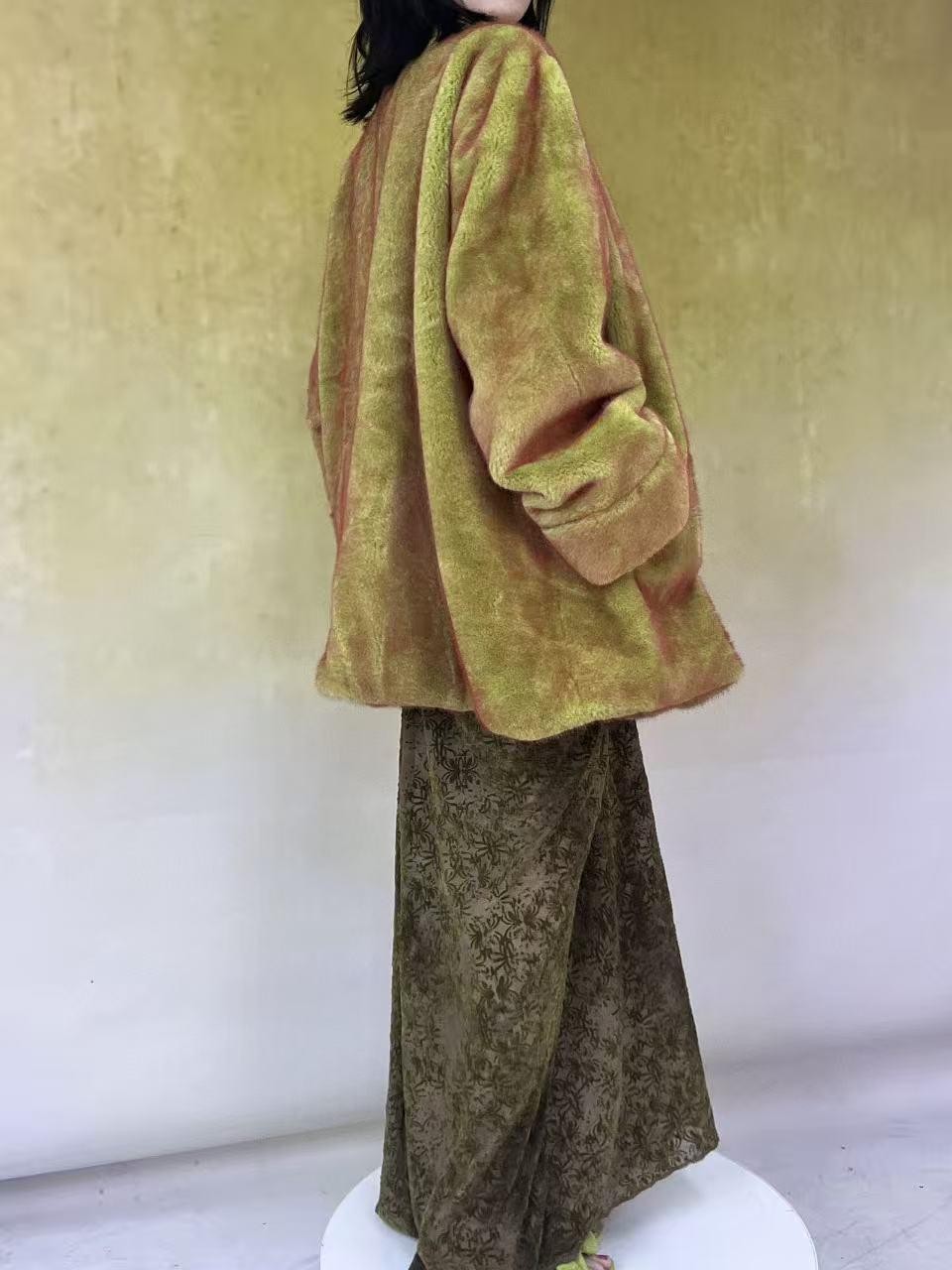 ANTIMOON Tundra Green Thick Plush Medieval Women's Imitation Mink Faux Fur Coats