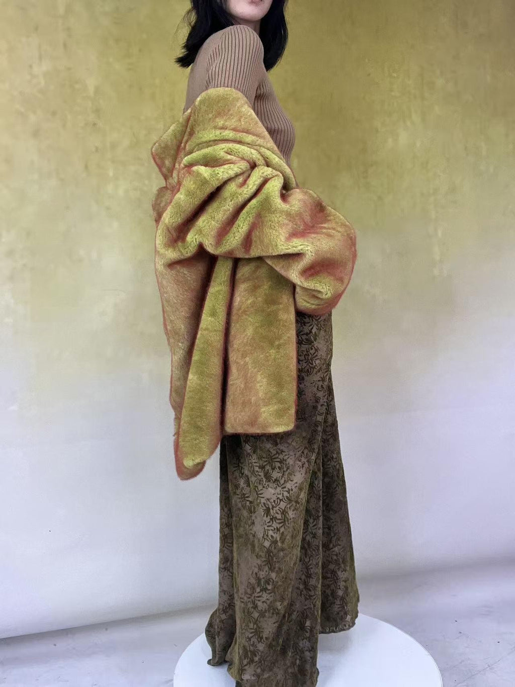 ANTIMOON Tundra Green Thick Plush Medieval Women's Imitation Mink Faux Fur Coats