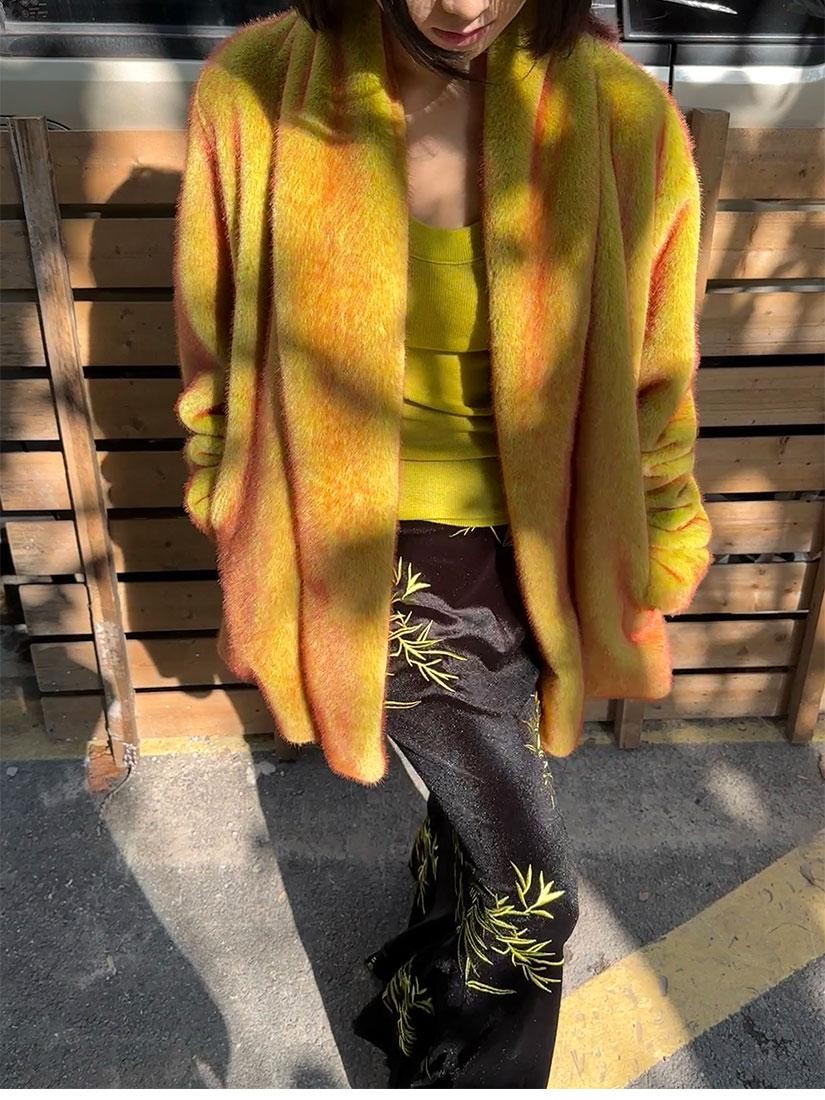 ANTIMOON Tundra Green Thick Plush Medieval Women's Imitation Mink Faux Fur Coats