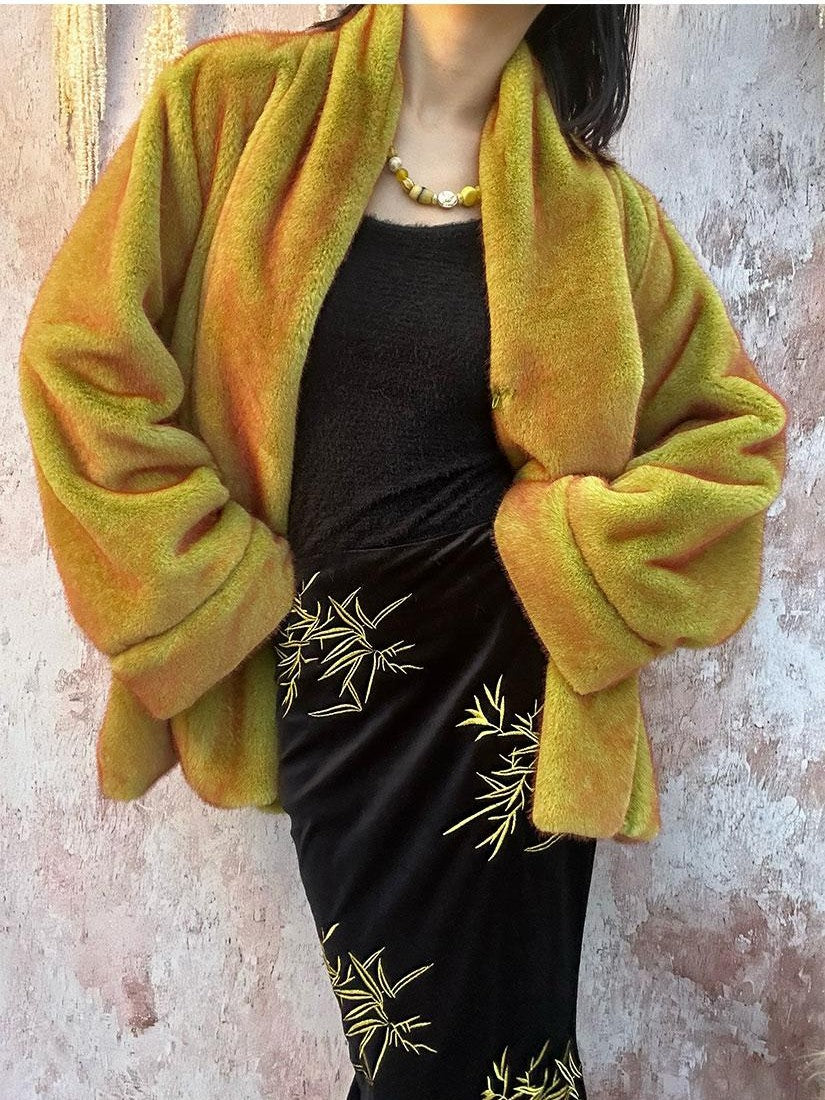ANTIMOON Tundra Green Thick Plush Medieval Women's Imitation Mink Faux Fur Coats