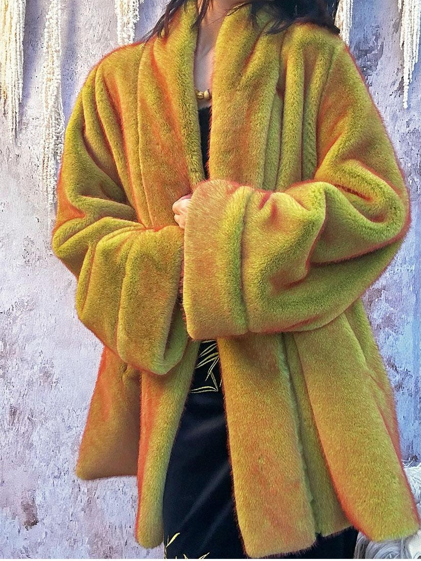 ANTIMOON Tundra Green Thick Plush Medieval Women's Imitation Mink Faux Fur Coats