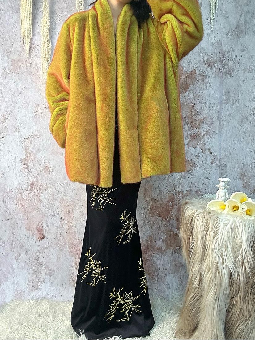 ANTIMOON Tundra Green Thick Plush Medieval Women's Imitation Mink Faux Fur Coats