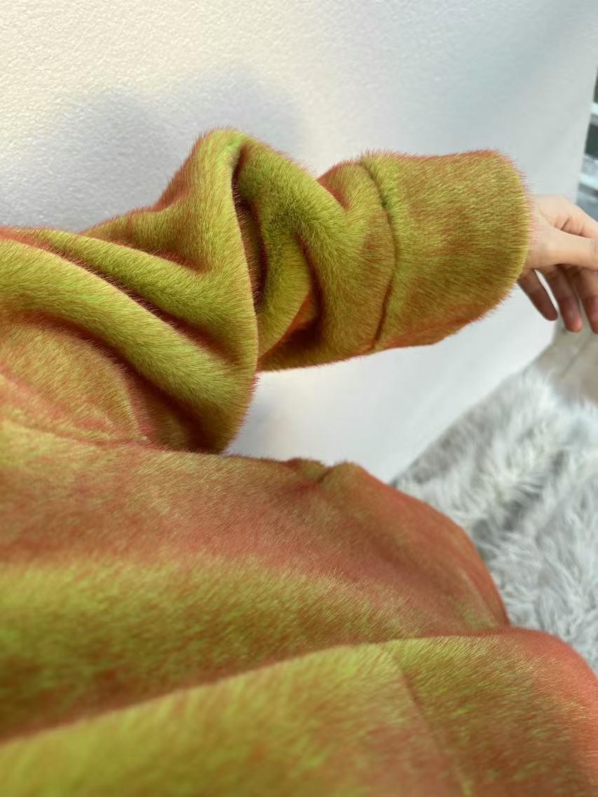 ANTIMOON Tundra Green Thick Plush Medieval Women's Imitation Mink Faux Fur Coats