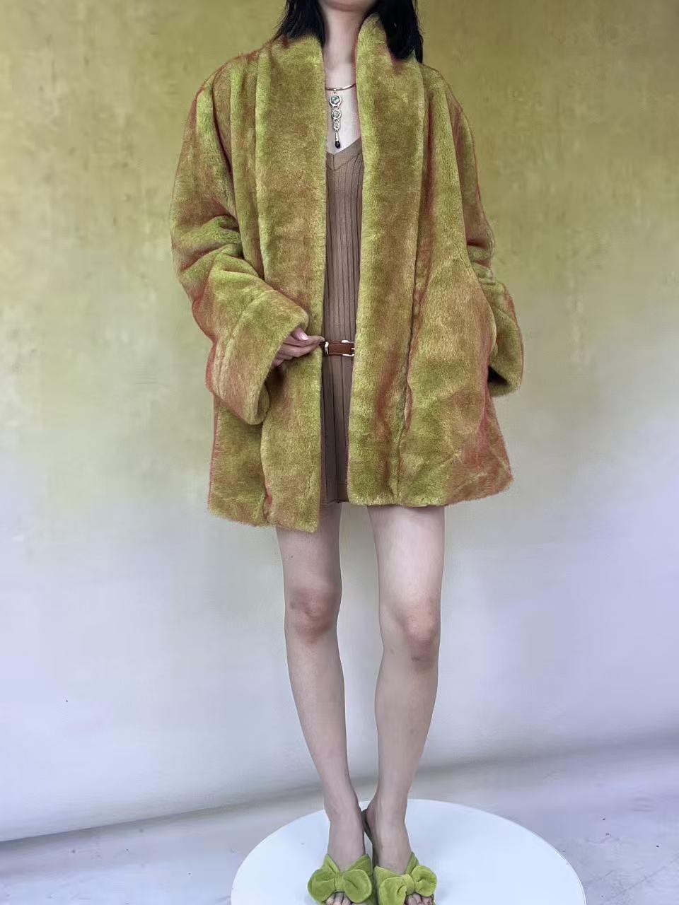 ANTIMOON Tundra Green Thick Plush Medieval Women's Imitation Mink Faux Fur Coats