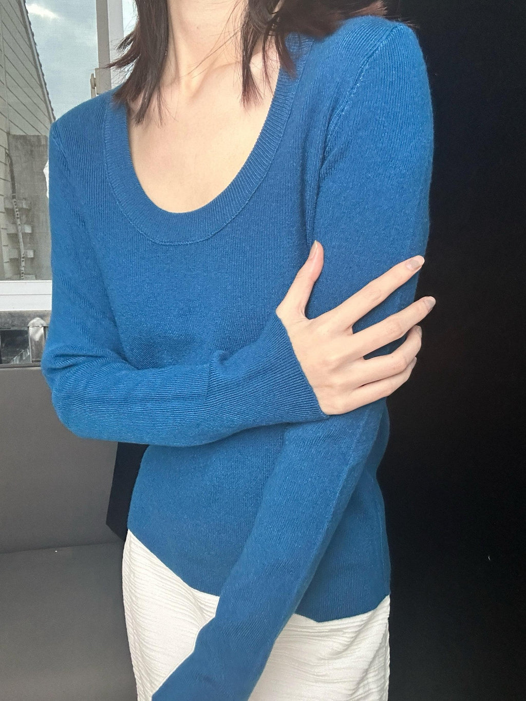 ANTIMOON U Neck Fine Knit Slim Fit Women's Wool Blend Long Sleeve T-shirts