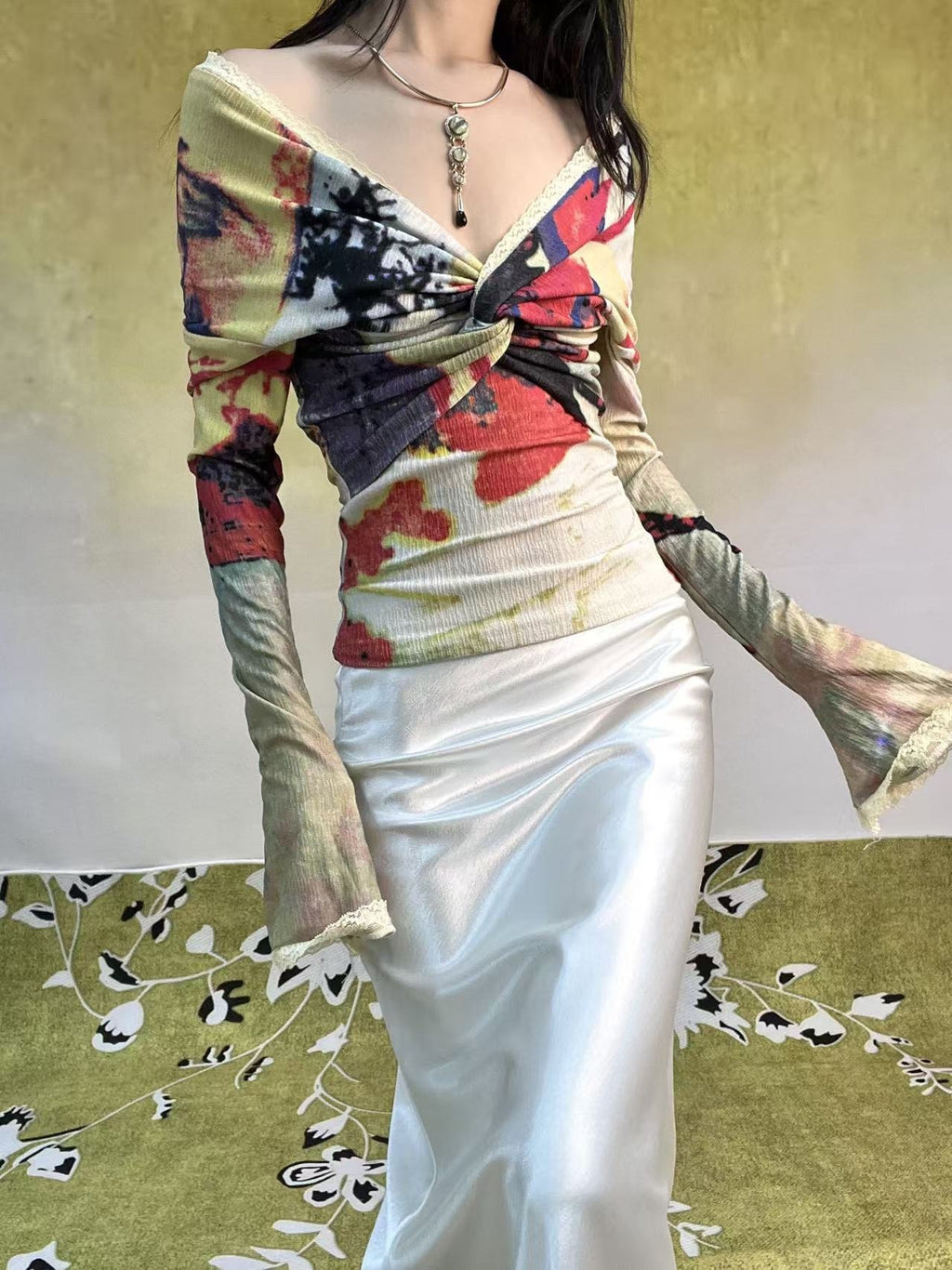 ANTIMOON_Vintage_Lady_Print_Knit_V-neck_High_Waist_A_Line_Women's_Boho_Maxi_Dresses_981379573476_MISSTT