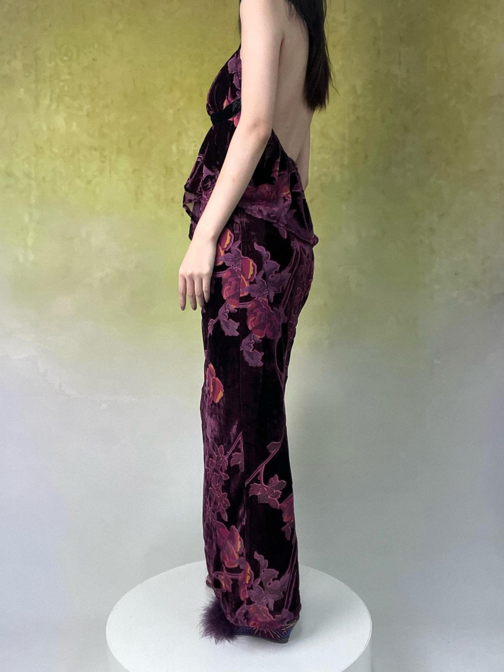 ANTIMOON Vintage Rose Antique Purple Burnout Velvet Suspender Women's Matching Skirt Sets