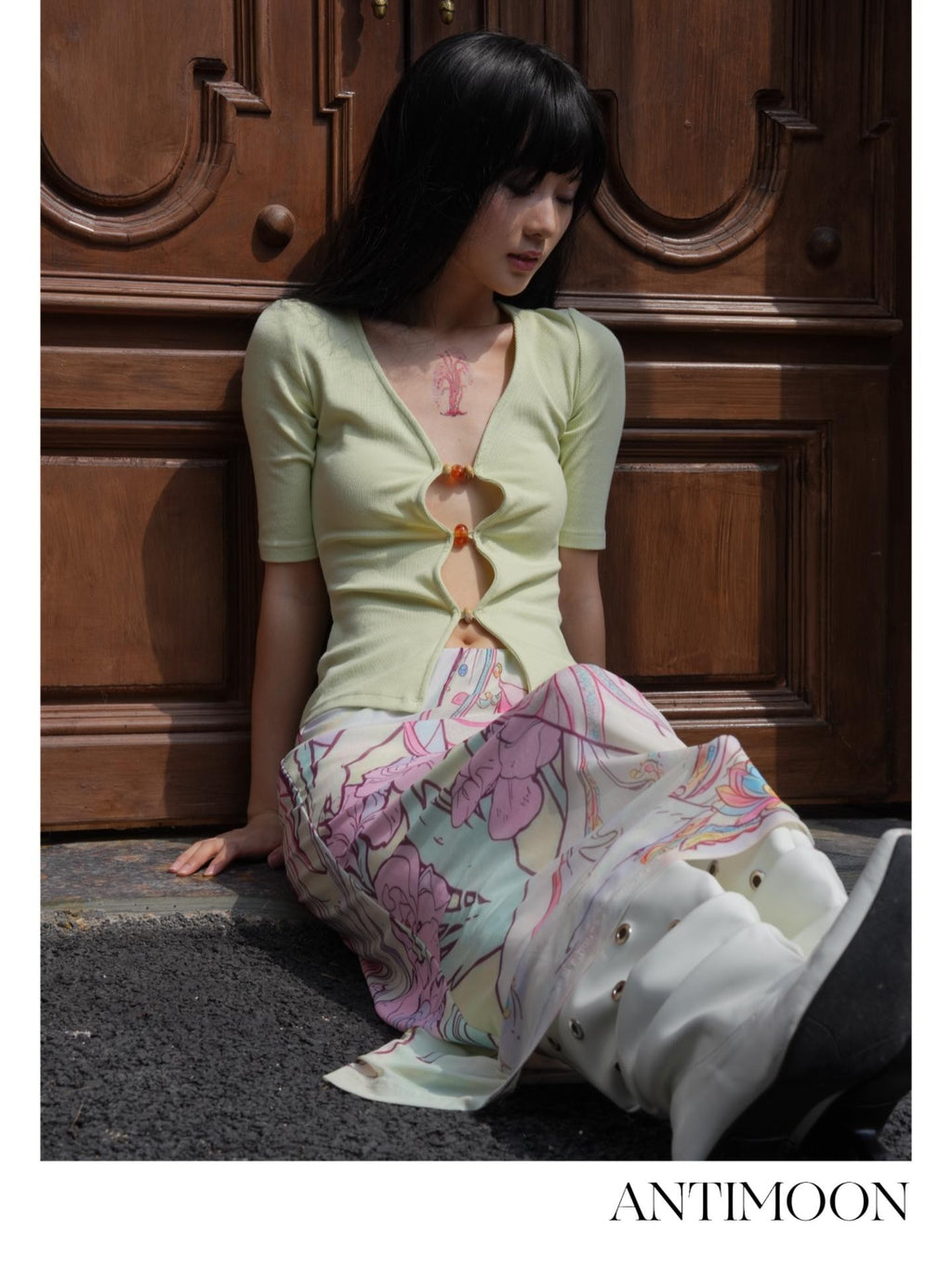 ANTIMOON Water Moon Guanyin Print Mesh Women's Matching Skirt Sets