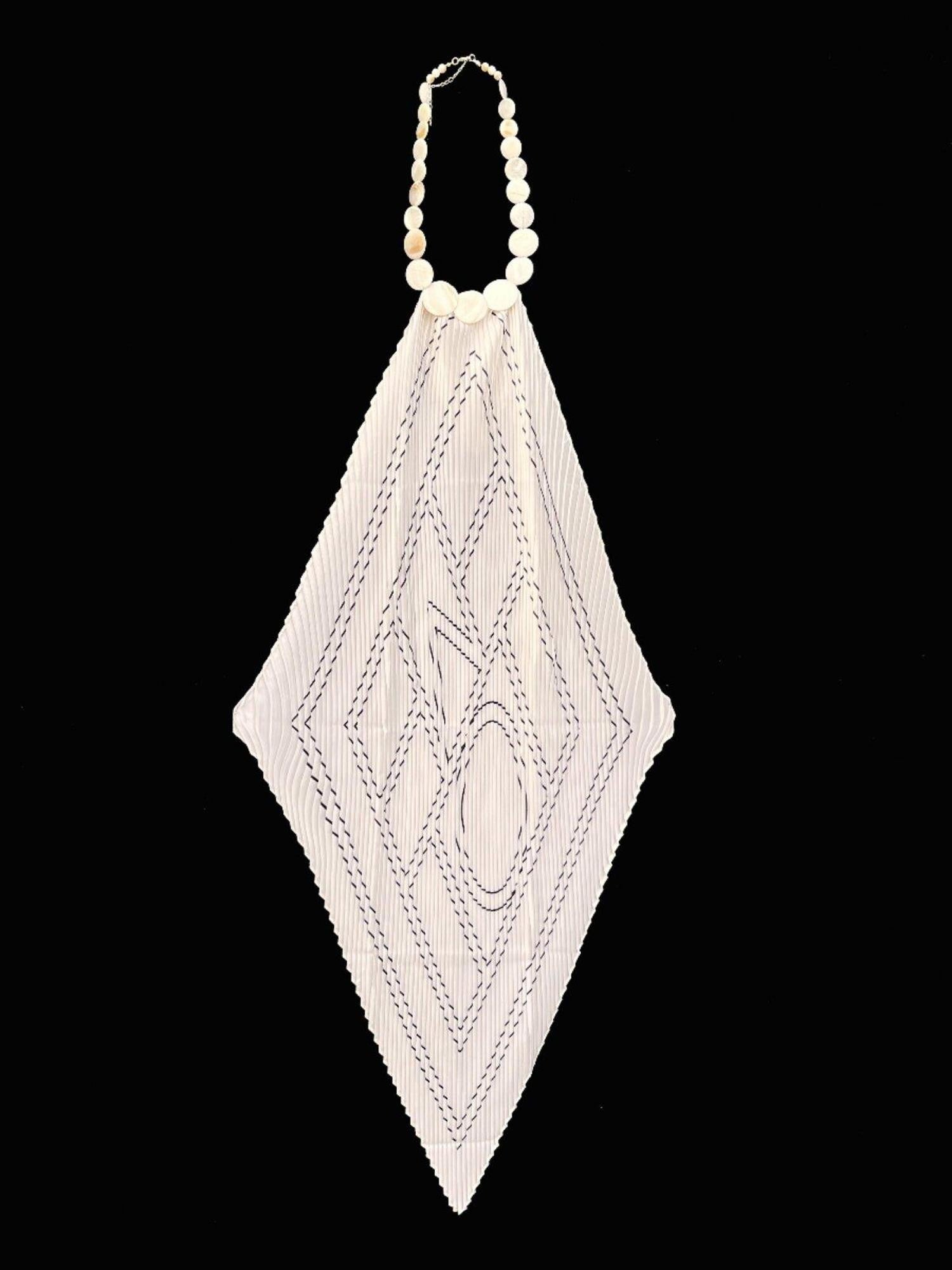 ANTIMOON White Shell Striped Minimalist Scarf Style Women's Polyester Halter Tops