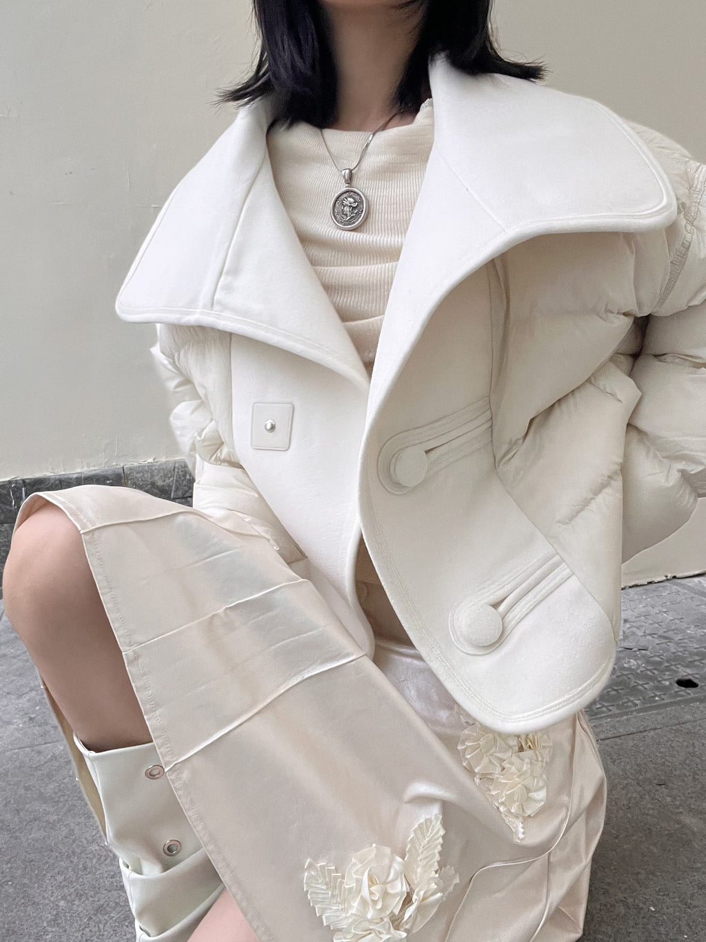 ANTIMOON_Wide_Lapel_Spliced_Wool_Puffer_Women's_90_White_Duck_Down_Down_Jackets_990129697899_MISSTT