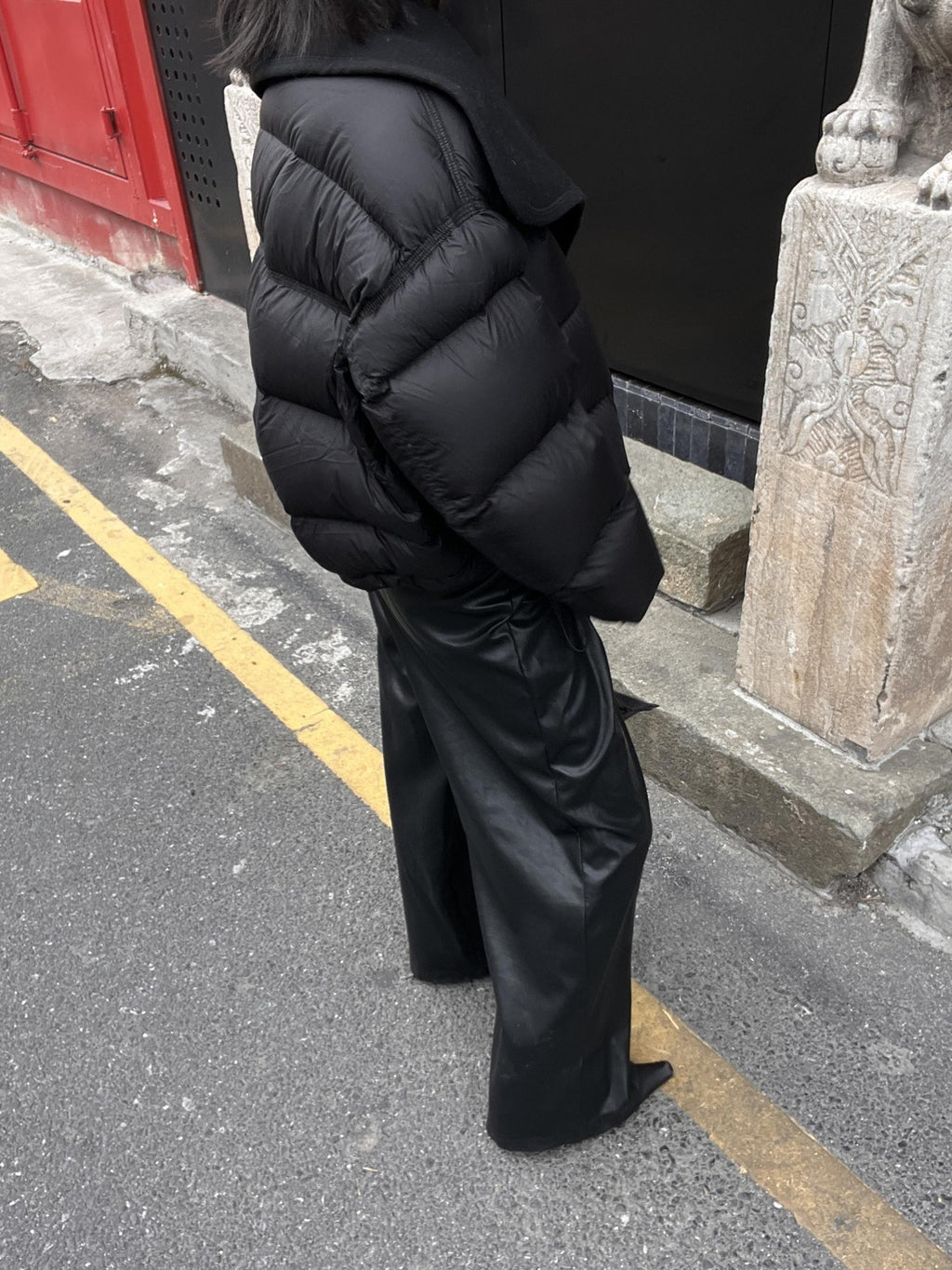 ANTIMOON Wide Lapel Spliced Wool Puffer Women's 90 White Duck Down Down Jackets