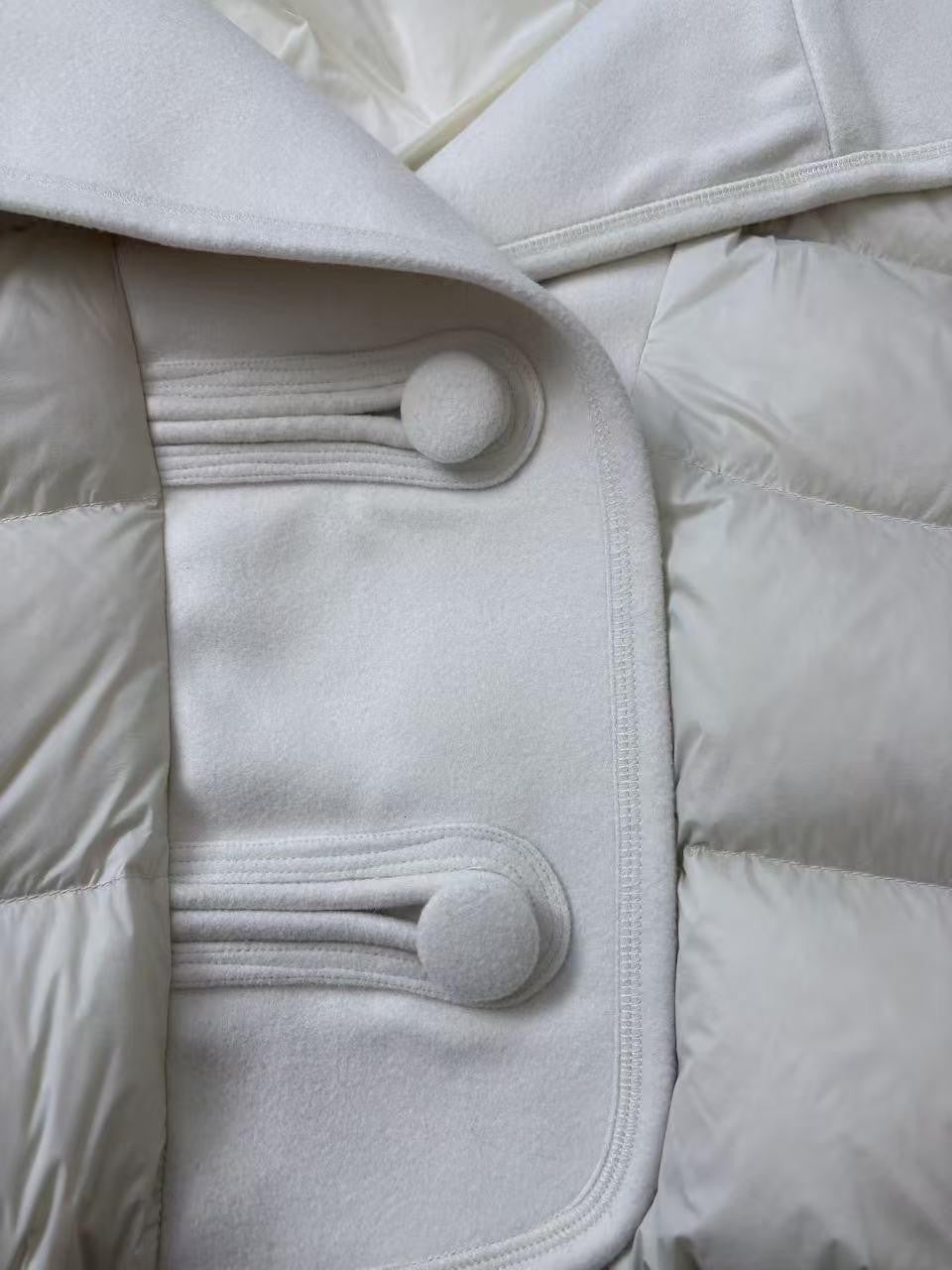 ANTIMOON Wide Lapel Spliced Wool Puffer Women's 90 White Duck Down Down Jackets
