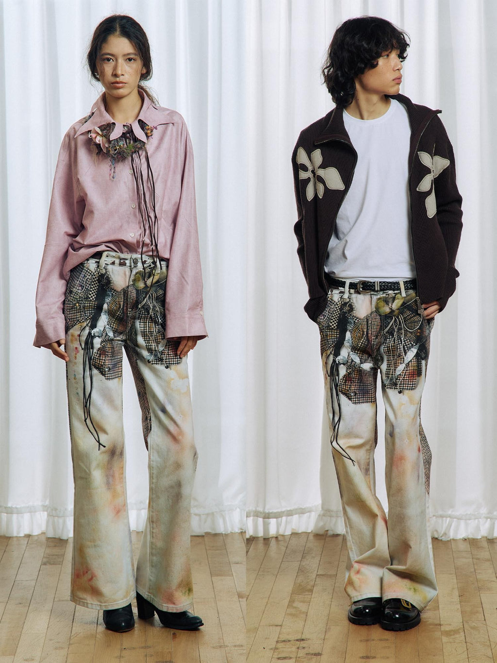 APRIORITY 3d Floral Printed Asymmetric Women's Cotton Denim Straight-leg Jeans