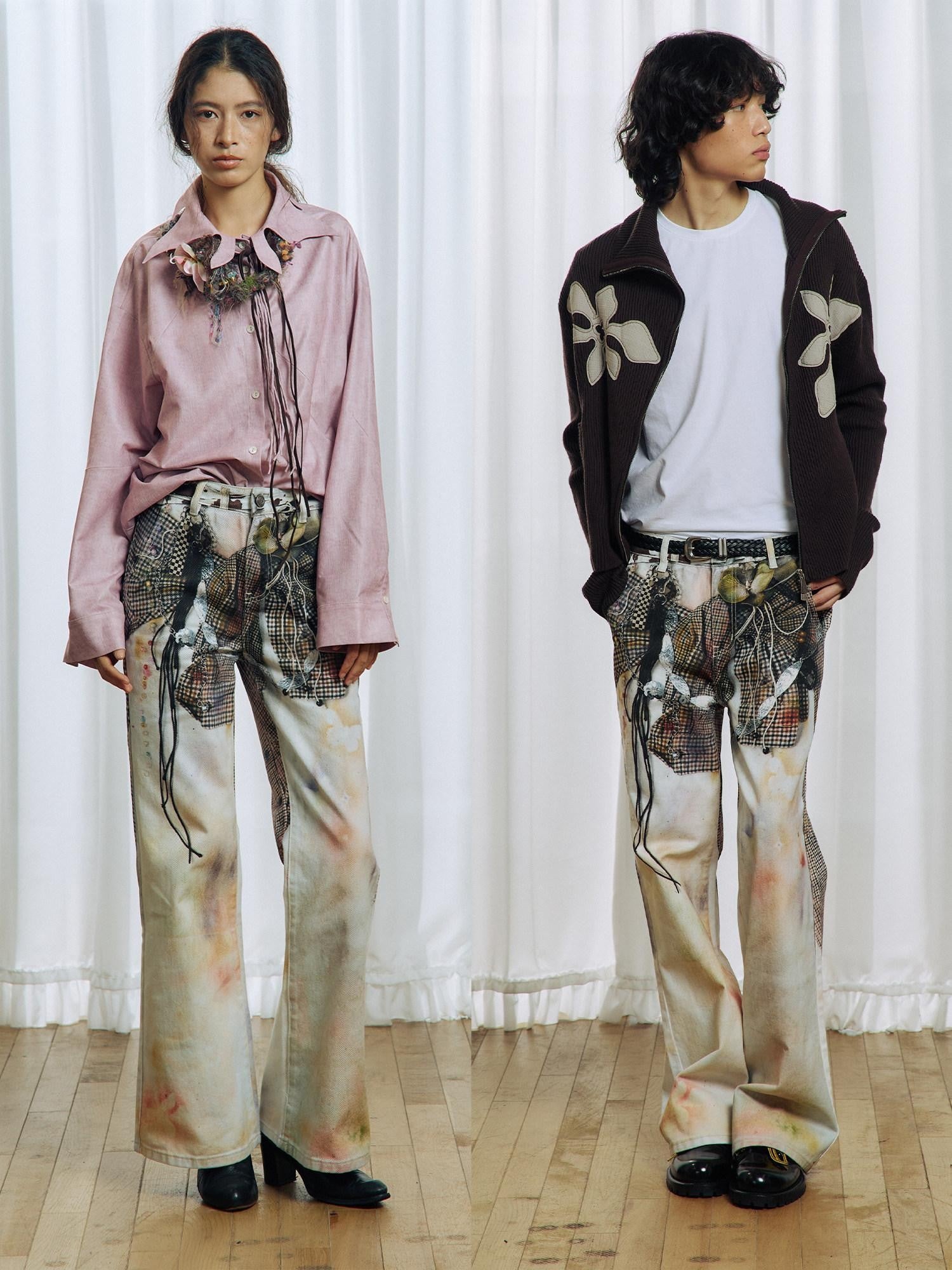 APRIORITY 3d Floral Printed Asymmetric Women's Cotton Denim Straight-leg Jeans