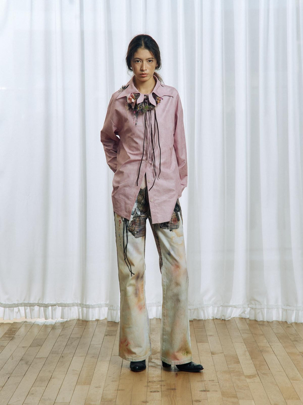 APRIORITY 3d Floral Printed Asymmetric Women's Cotton Denim Straight-leg Jeans