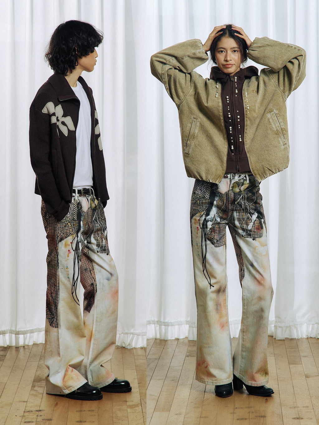 APRIORITY 3d Floral Printed Asymmetric Women's Cotton Denim Straight-leg Jeans