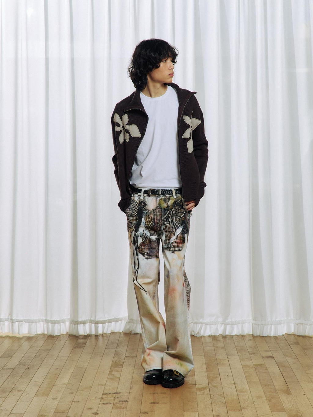 APRIORITY 3d Floral Printed Asymmetric Women's Cotton Denim Straight-leg Jeans