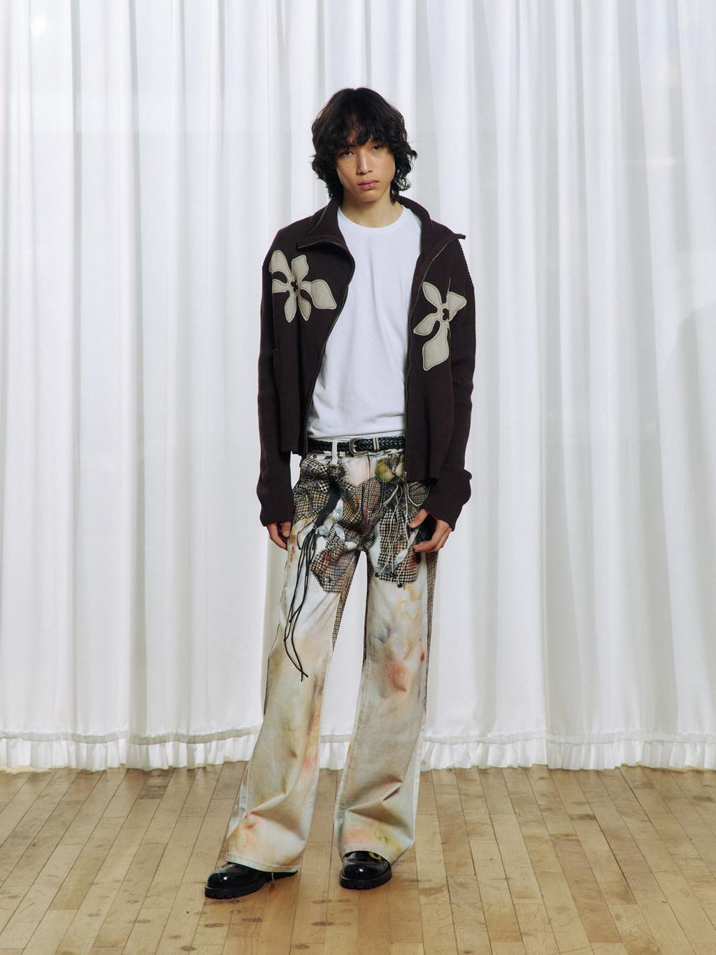 APRIORITY 3d Floral Printed Asymmetric Women's Cotton Denim Straight-leg Jeans